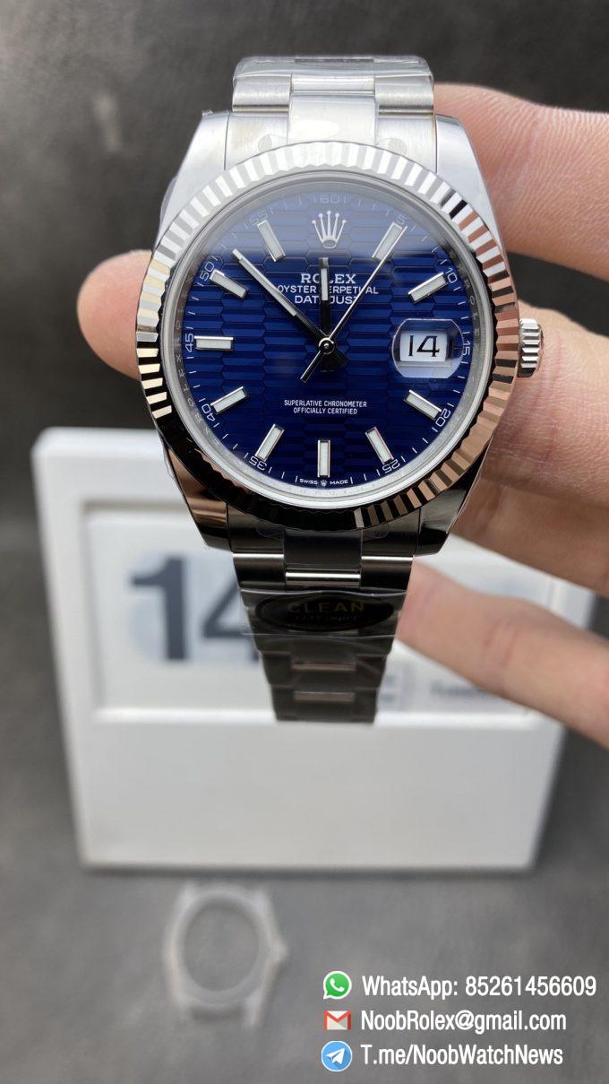 CF DateJust 126334 41mm Clean Factory Rolex Watch Best Edition 904L Steel Blue Texuted Dial on Jubilee Bracelet VR3235