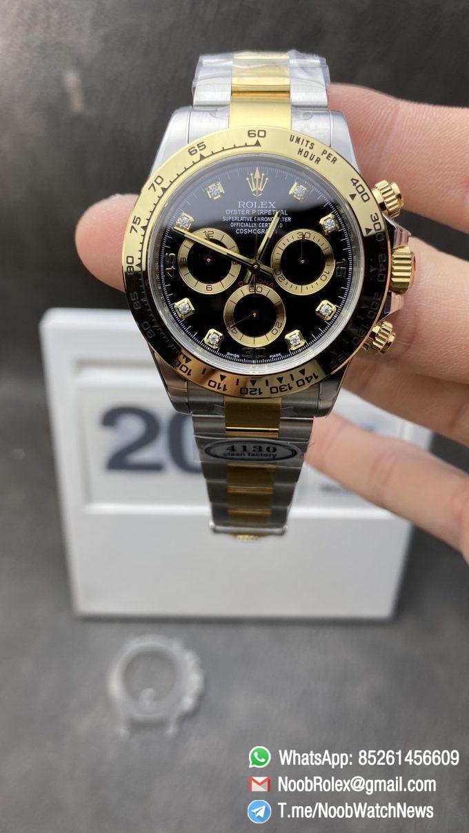 Clean Factory Daytona 116503 904L Stainles Steel Case Yellow Gold Tachymeter Bezel Two Tone Bracelet Black Dial Diamonds Markers SA4130