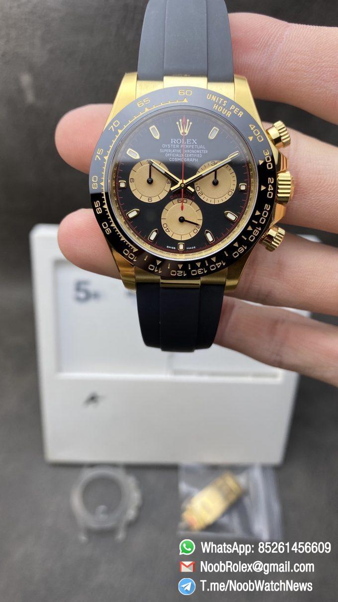 Clean Factory Watch Daytona 116518 Best Edition Paul Newman Black Dial Yellow Gold Sub Dial Black Oysterflex Rubber Strap SA4130