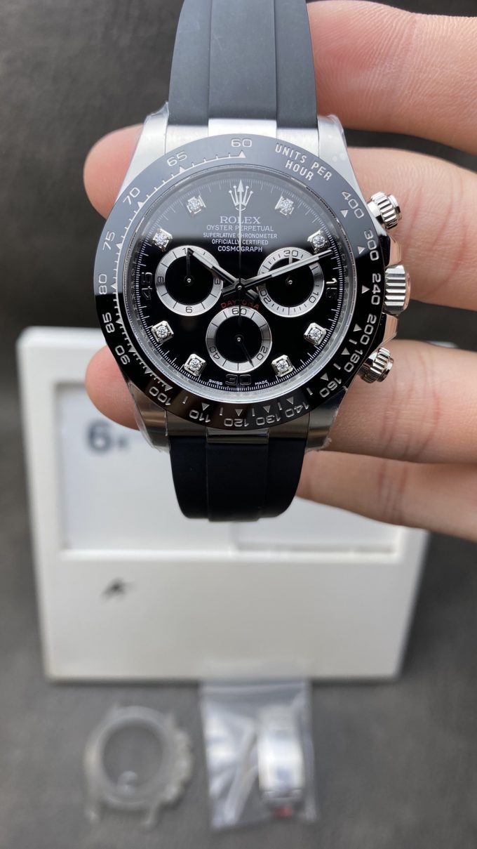 Clean Factory Daytoan 116519LN Black Diamond Set Dial Super Clone Swiss 4130 Movement Black Rubber Strap