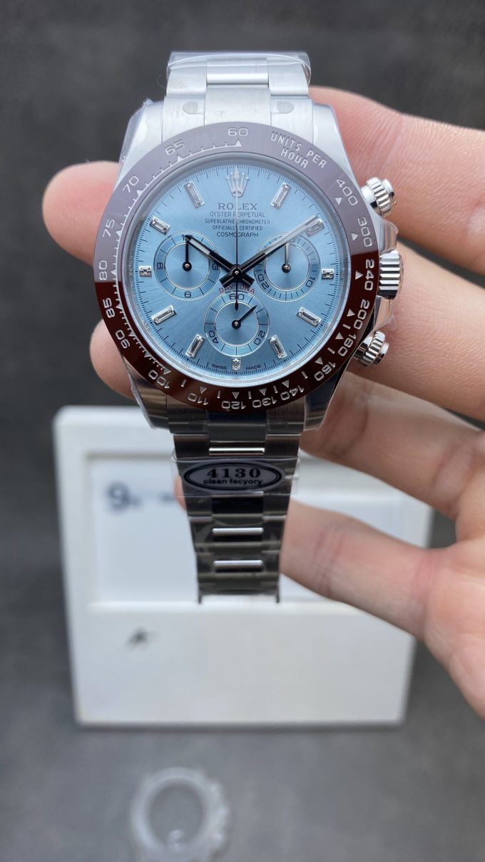 Clean Factory Watch Rolex Daytona 116506 Ice Blue Dial Crystal Markers 904L Stainless Steel Case Bracelet SA4130 Movement