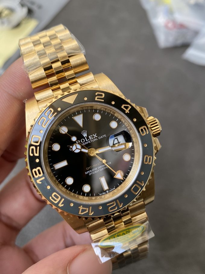 CF Rolex Clean Factory GMT Master II 126718GRNR Full Yellow Gold Black Grey Bezel Black Dial Jubilee Bracelet DD3285 Movement 03