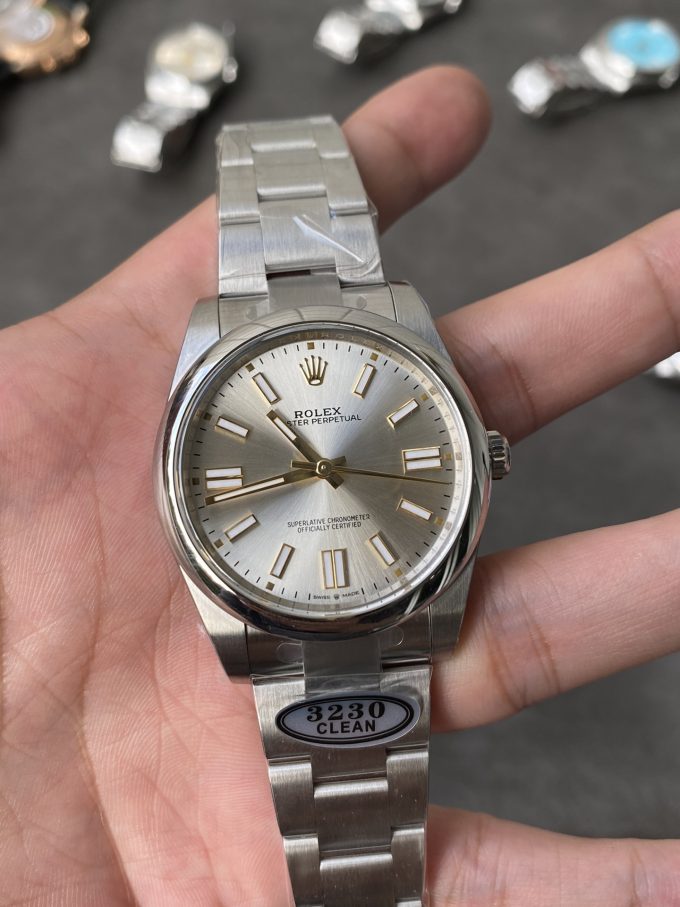 Clean Factory Rolex Oyster Perpetual 124300 CP OP 41mm Silver Dial 904L Steel VR3230 Movement 01