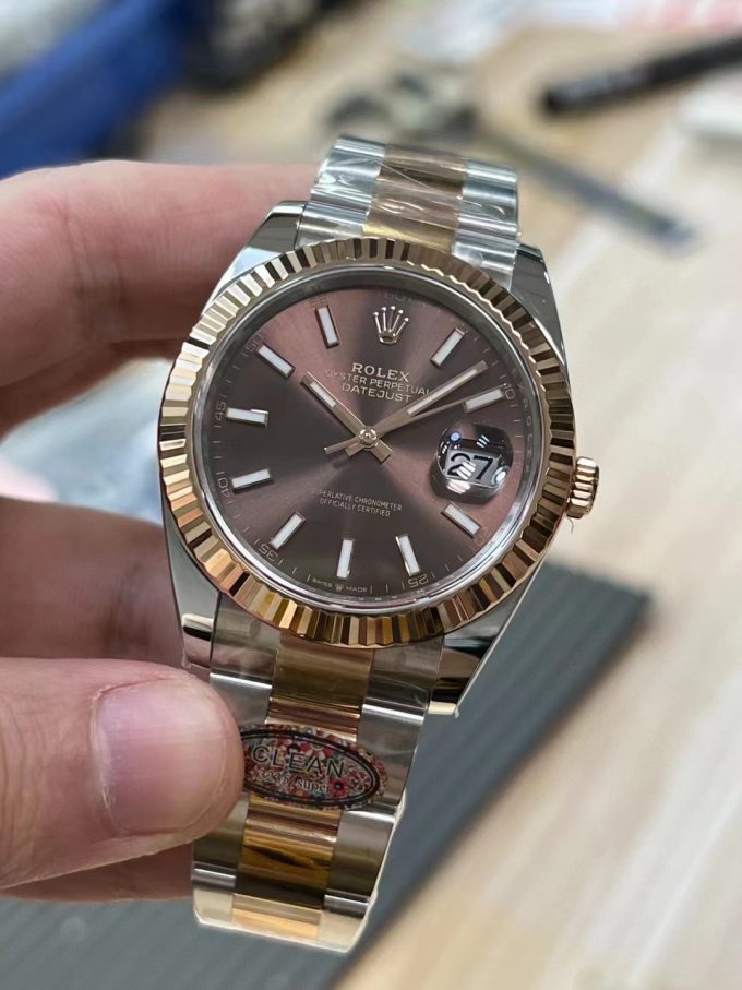 Clean Factory Watches Rolex DateJust 41mm 126331 0001 Rose Gold Bezel Chocolate Dial Oyster Bracelet 3235 Movement 03