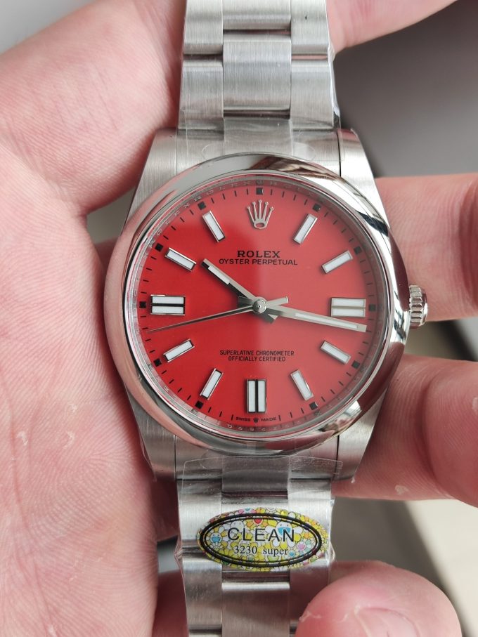 Clean Factory Watches Rolex Oyster Perpetual CF OP 124300 41mm 904L Stainless Steel Red Dial VR3230 01