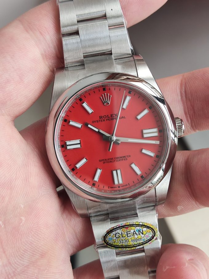 Clean Factory Watches Rolex Oyster Perpetual CF OP 124300 41mm 904L Stainless Steel Red Dial VR3230 02