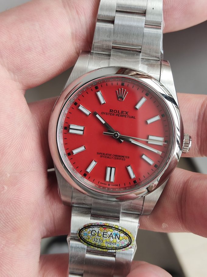 Clean Factory Watches Rolex Oyster Perpetual CF OP 124300 41mm 904L Stainless Steel Red Dial VR3230 03