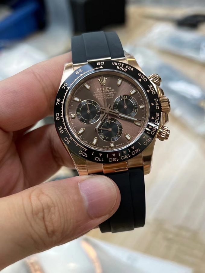 Clean Factory Daytona 116515 Rose Gold Case Chocolate Dial Black Chrono Dial DanDong 4130 Movement Oysterflex Strap 02