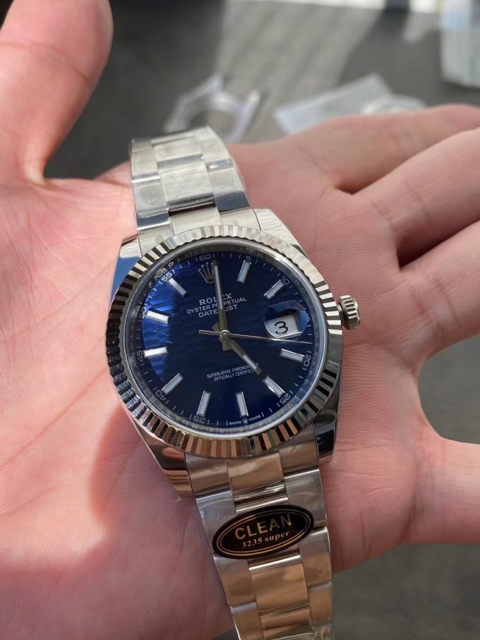 Clean Factory Rolex DateJust 41 126334 0031 Bright Blue Fluted Motif Dial on Oyster Bracelet Superclone 3235 Movement 03