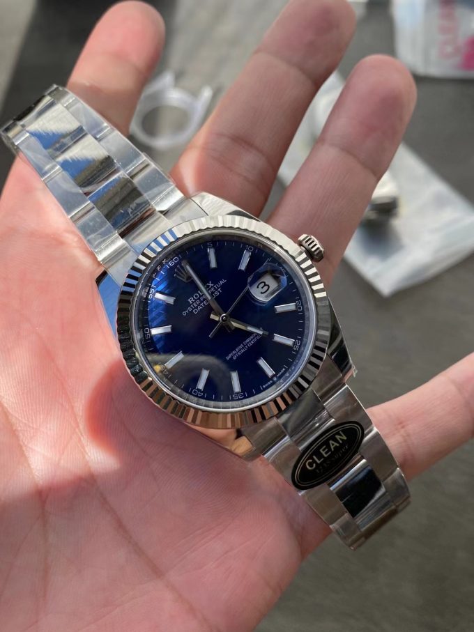 Clean Factory Rolex DateJust 41 126334 0031 Bright Blue Fluted Motif Dial on Oyster Bracelet Superclone 3235 Movement 04