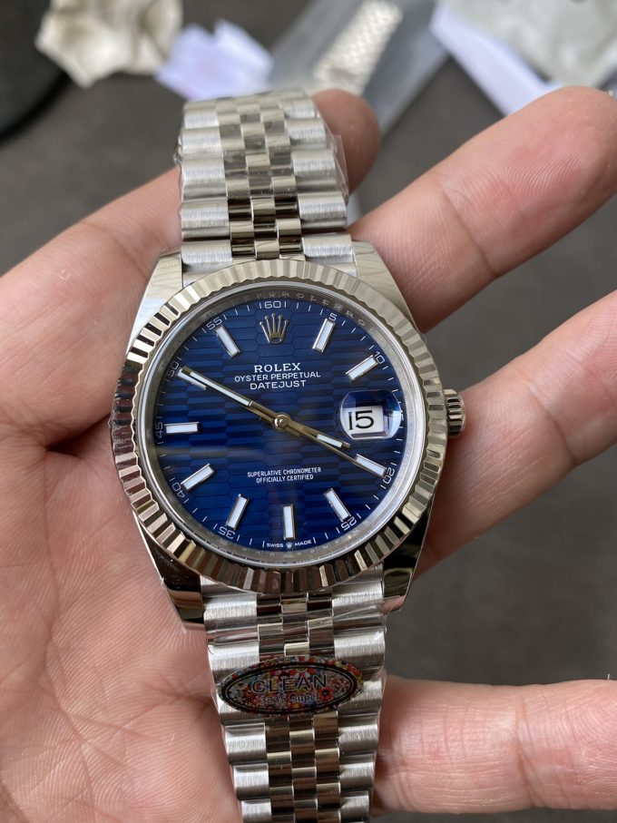 Clean Factory Rolex DateJust 41 126334 Bright Blue Fluted Motif Dial on Jubilee Bracelet Superclone 3235 Movement 02