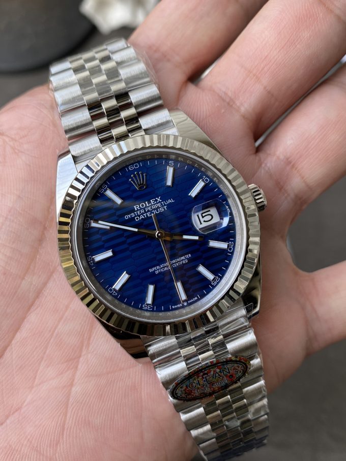 Clean Factory Rolex DateJust 41 126334 Bright Blue Fluted Motif Dial on Jubilee Bracelet Superclone 3235 Movement 03