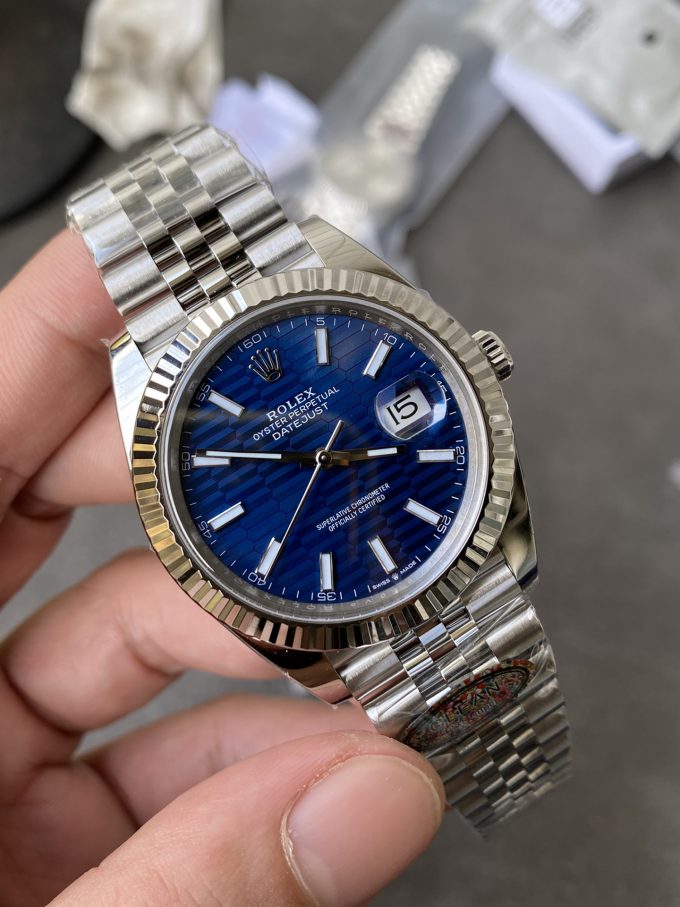 Clean Factory Rolex DateJust 41 126334 Bright Blue Fluted Motif Dial on Jubilee Bracelet Superclone 3235 Movement 04