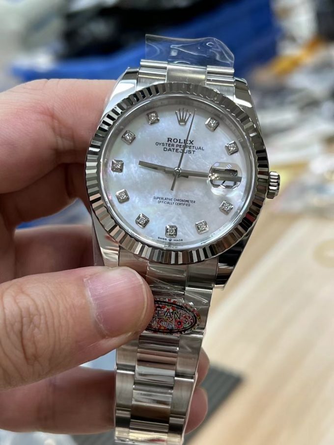 Clean Factory Rolex Datejust 41 m126334 0019 White MOP Dial with Diamonds Markers Oyster Bracelet 03