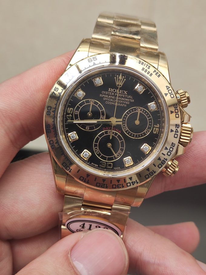 Clena Factory Rolex Daytona 116508 Yellow Gold Case Bracelet DD4130 Movement Black Dial Diamond Markers 03