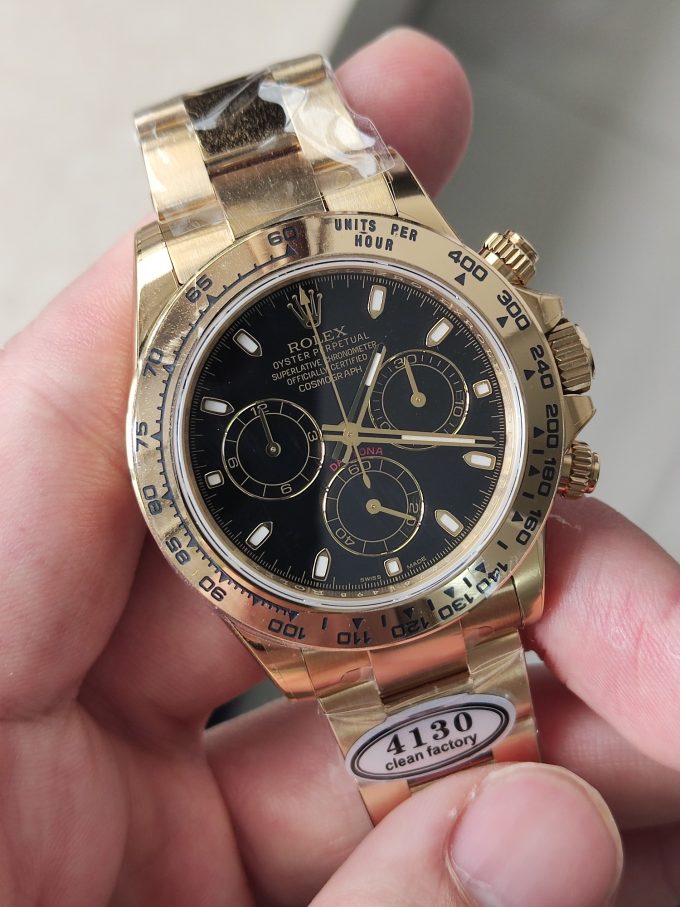 Clena Factory Rolex Daytona 116508 Yellow Gold Case Bracelet DD4130 Movement Black Dial Stick Markers 01