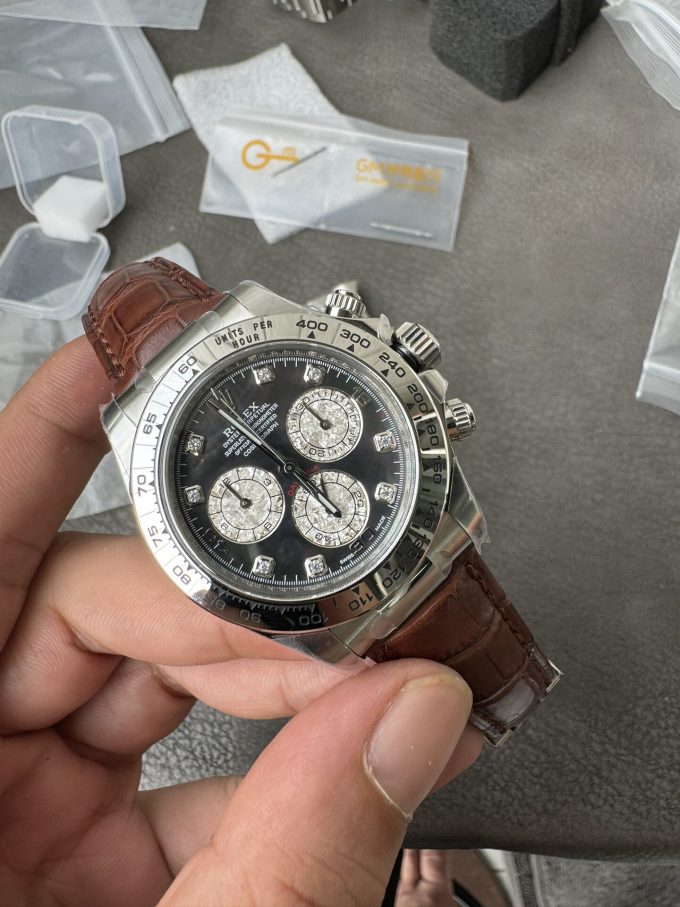 Clean Factory Daytona 116519 Tahitian MOP Dial with Diamonds Markers DD 4130 Movement Alligator Leather Strap 01