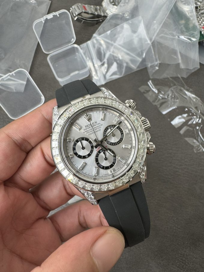 Clean Factory Rolex Daytona 126539TBR Diamonds Bezel Silver Dial with Diamonds Markers ShangHai 4131 Caliber 02