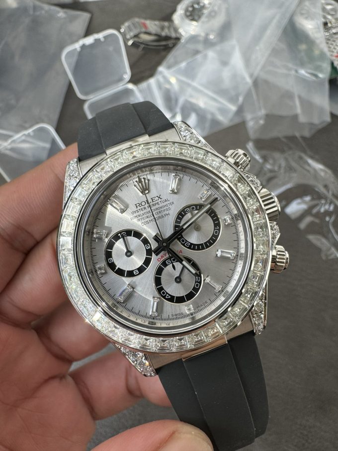 Clean Factory Rolex Daytona 126539TBR Diamonds Bezel Silver Dial with Diamonds Markers ShangHai 4131 Caliber 03