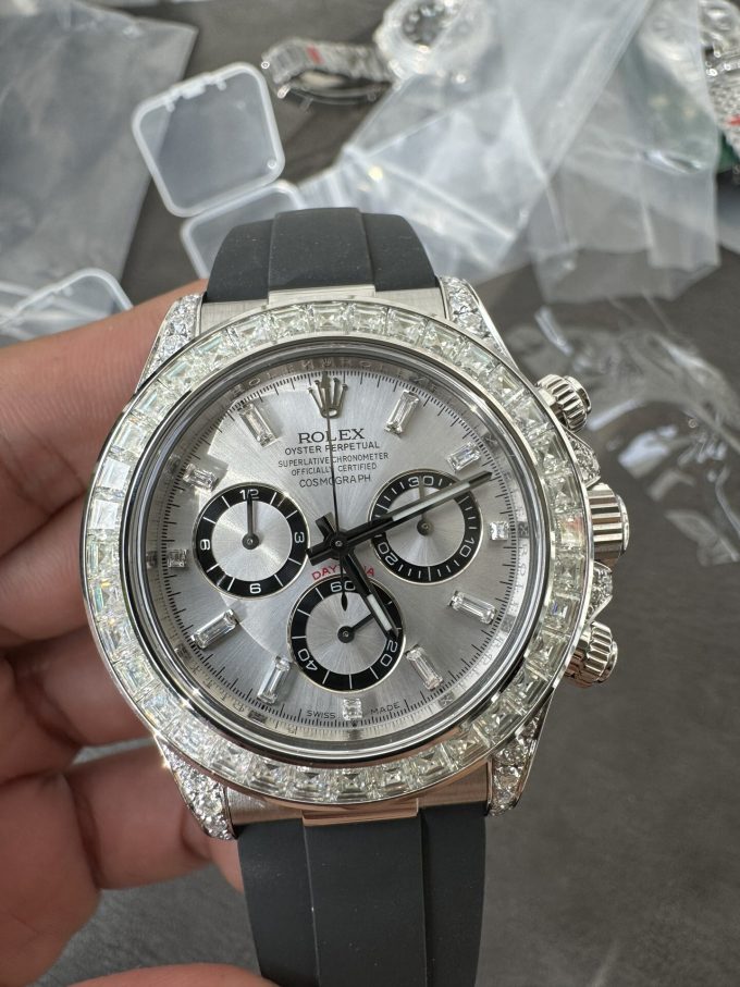 Clean Factory Rolex Daytona 126539TBR Diamonds Bezel Silver Dial with Diamonds Markers ShangHai 4131 Caliber 04