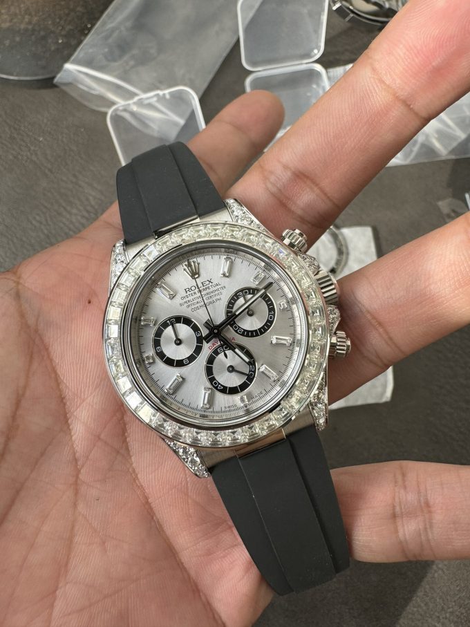 Clean Factory Rolex Daytona 126539TBR Diamonds Bezel Silver Dial with Diamonds Markers ShangHai 4131 Caliber 05