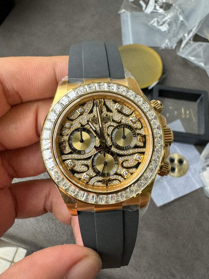 Clean Factory Rolex Daytona Eye Of The Tiger 116588TBR Wrapped 18K Yellow Gold Diamonds Dial Bezel DD4130 Movement 000