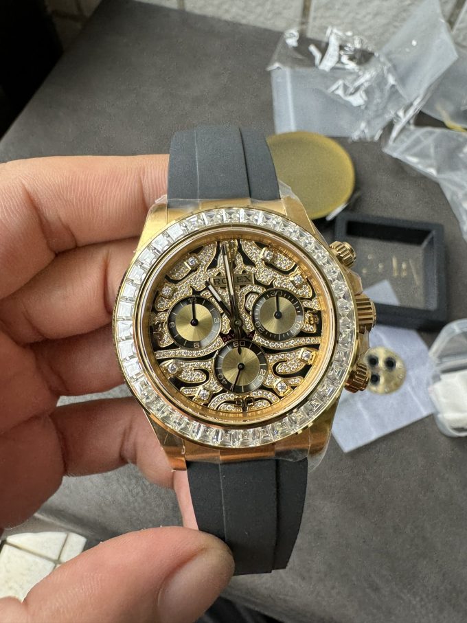 Clean Factory Rolex Daytona Eye Of The Tiger 116588TBR Wrapped 18K Yellow Gold Diamonds Dial Bezel DD4130 Movement 02