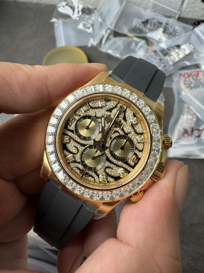 Clean Factory Rolex Daytona Eye Of The Tiger 116588TBR Wrapped 18K Yellow Gold Diamonds Dial Bezel DD4130 Movement 04