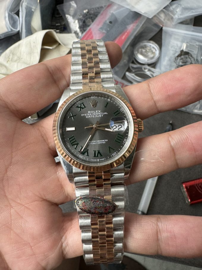 Clean Factory DateJust 36mm 126231 Wimbledon 904L Steel Grey Dial Green Roman Marker Two Tone Jubilee Bracelet SH3235 Movement 02