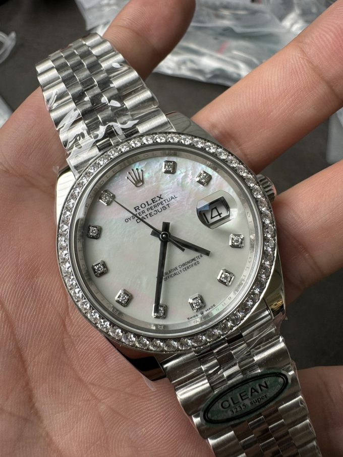 Clean Factory Rolex Datejust 126334 41mm MOP Dial Diamonds Bezel 904L Steel Jubilee Bracelet SH3235 Movement 03