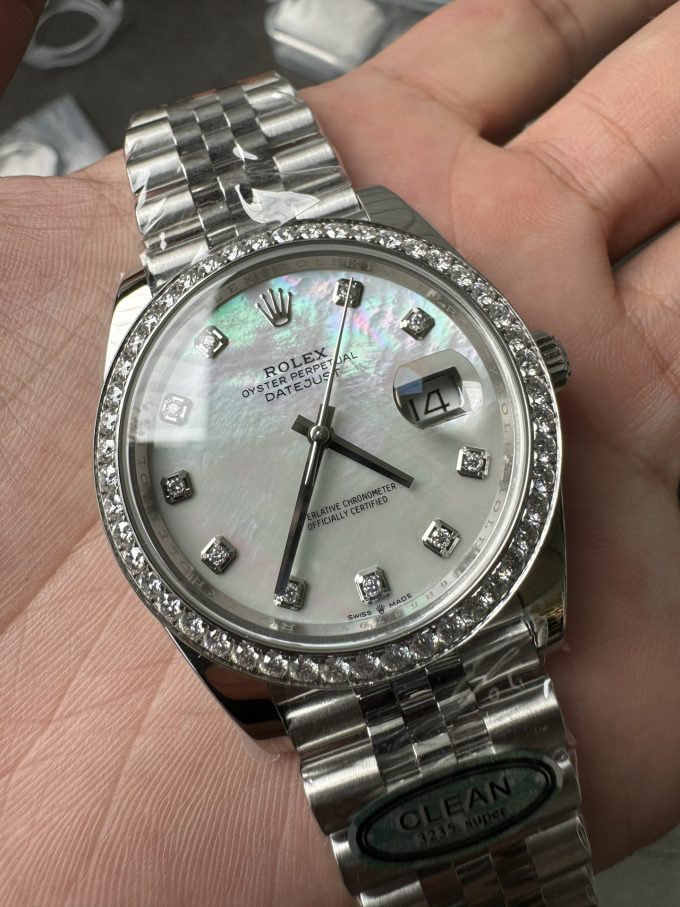 Clean Factory Rolex Datejust 126334 41mm MOP Dial Diamonds Bezel 904L Steel Jubilee Bracelet SH3235 Movement 05