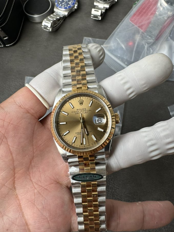 Clean Factory Rolex Datejust 36mm 126233 Yellow Gold Dial with Stick Markers Two Tone Yellow Gold Oystersteel Strap 01