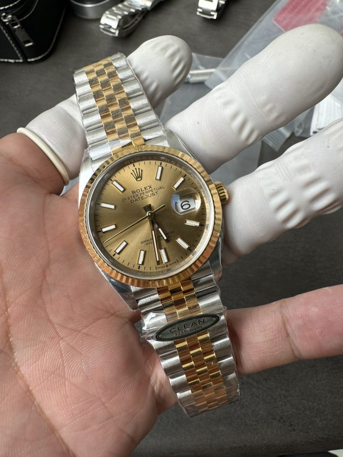 Clean Factory Rolex Datejust 36mm 126233 Yellow Gold Dial with Stick Markers Two Tone Yellow Gold Oystersteel Strap 03