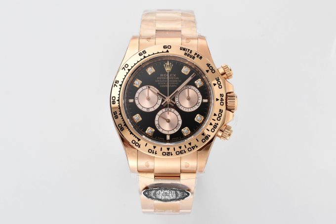 Clean Factory Daytona 126505 Rose Gold Case Bracelet Bright Black and Sundust Set with Diamonds Dial SH4131 Movement 01